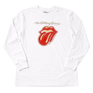 Rolling Stones White Long Sleeve Graphic Band Tee Shirt Lips Logo Cotton Large